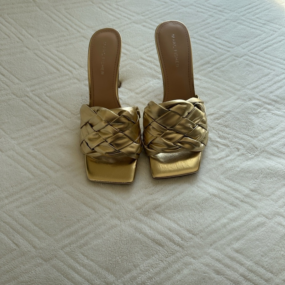 Marc Fisher Gold Braided Mules